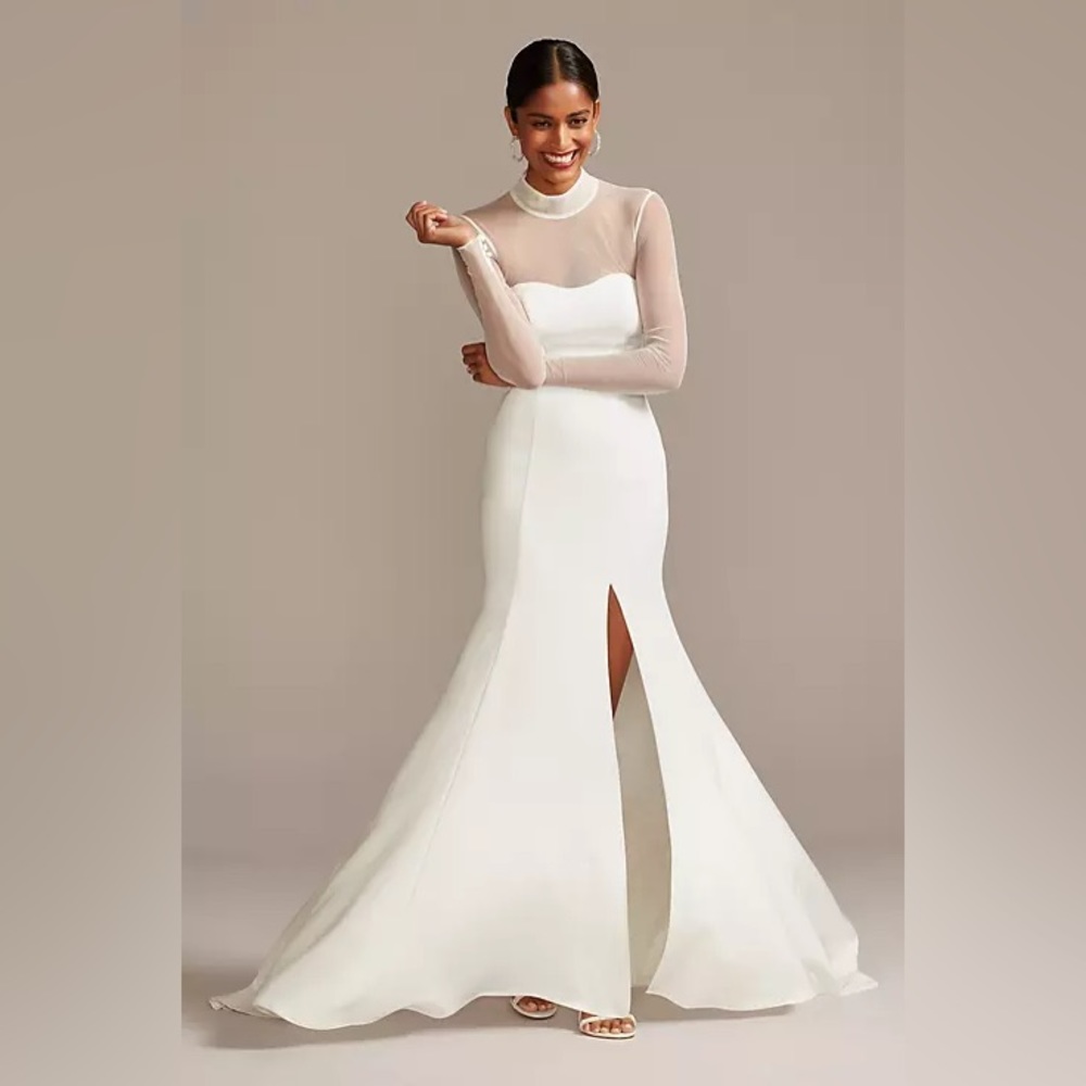 DAVID'S BRIDAL illusion sleeve high neck plus size wedding dress (NWT)